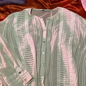 White Ribbed Semi Sheer Peasant Blouse